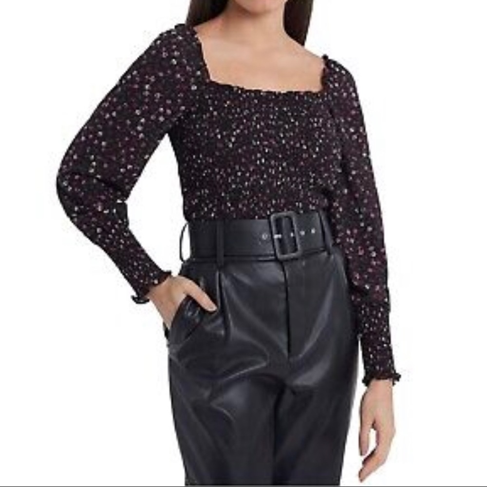 Floral print smocked square-neck blouse, size XXS